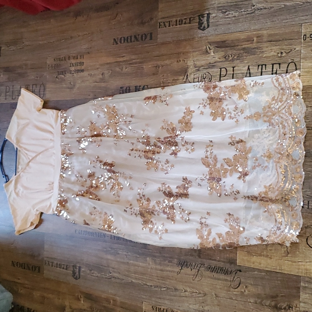 Cream & rose gold sequined, full length dress, size 2X, Shein - Picture 2 of 11